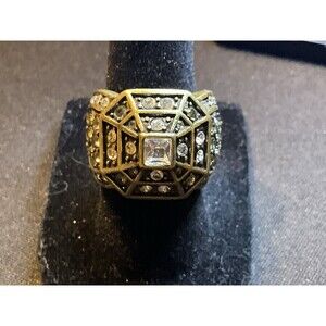 Size 7 Heidi Daus A/B Crystal Chunky Rhinestone Accent Sides Ring